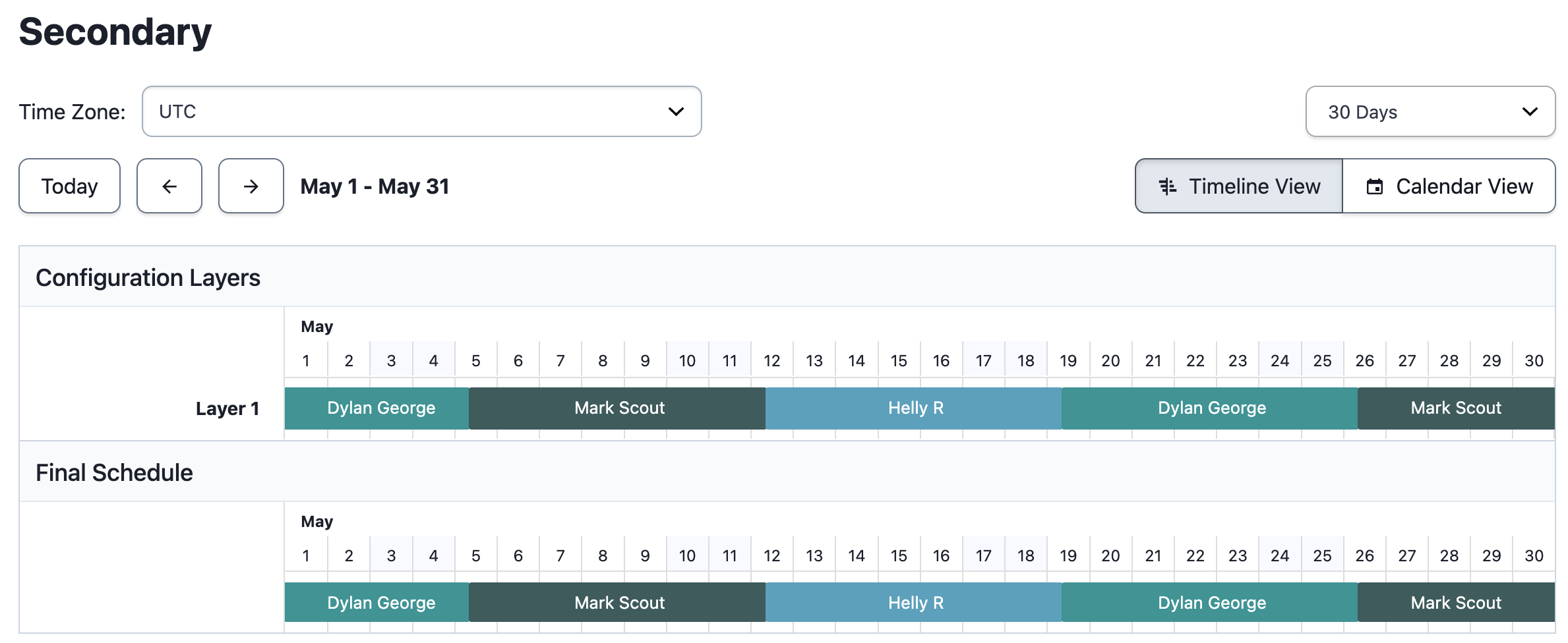Example 5, secondary schedule