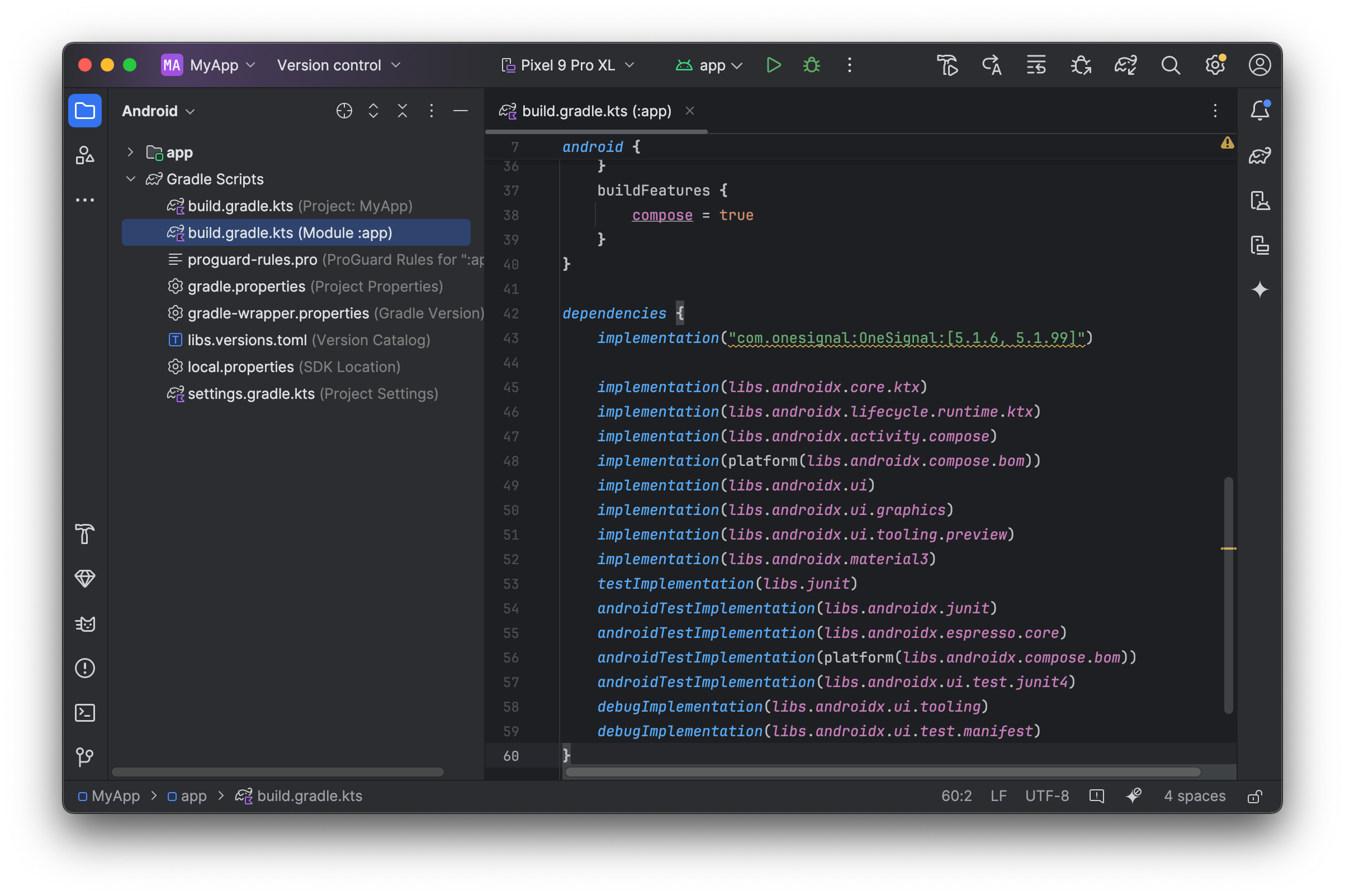 Android_SDK_Setup.png build.gradle file with OneSignal dependency added