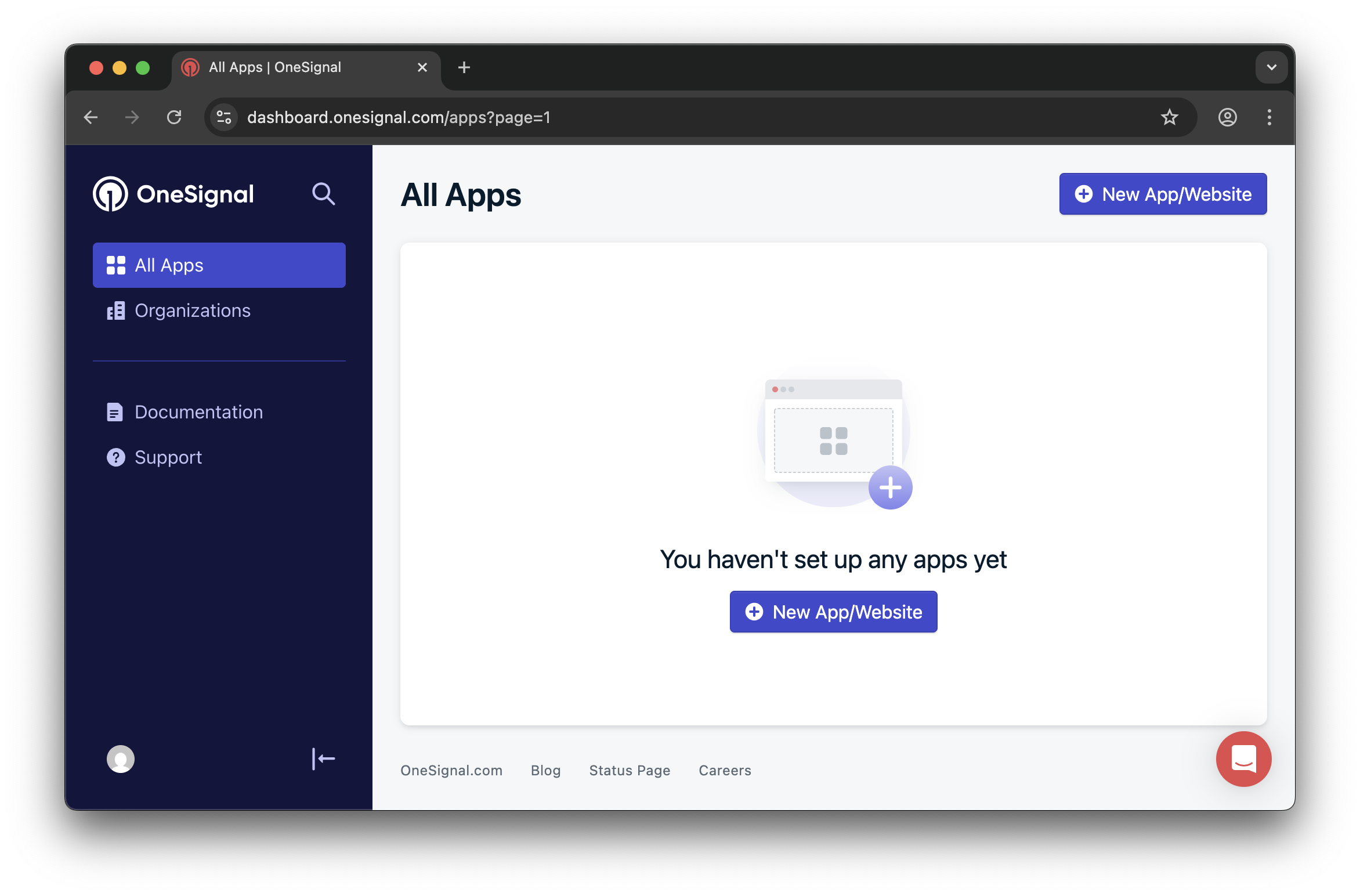 Example shows creating a new app.