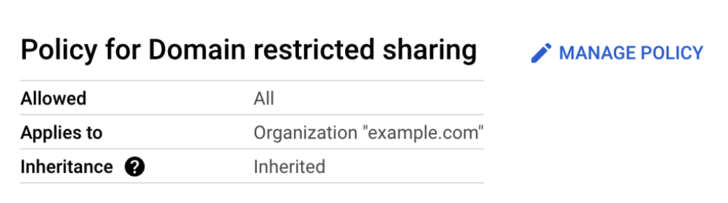 Screenshot of policy settings in GCP account