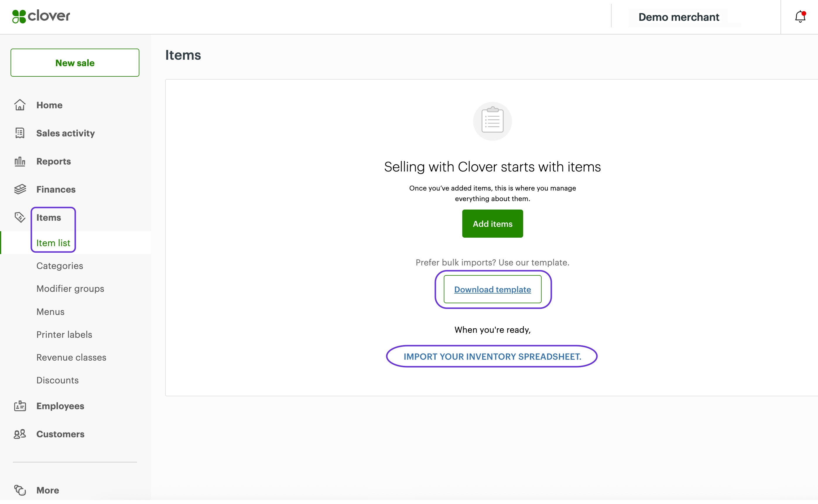 Items page