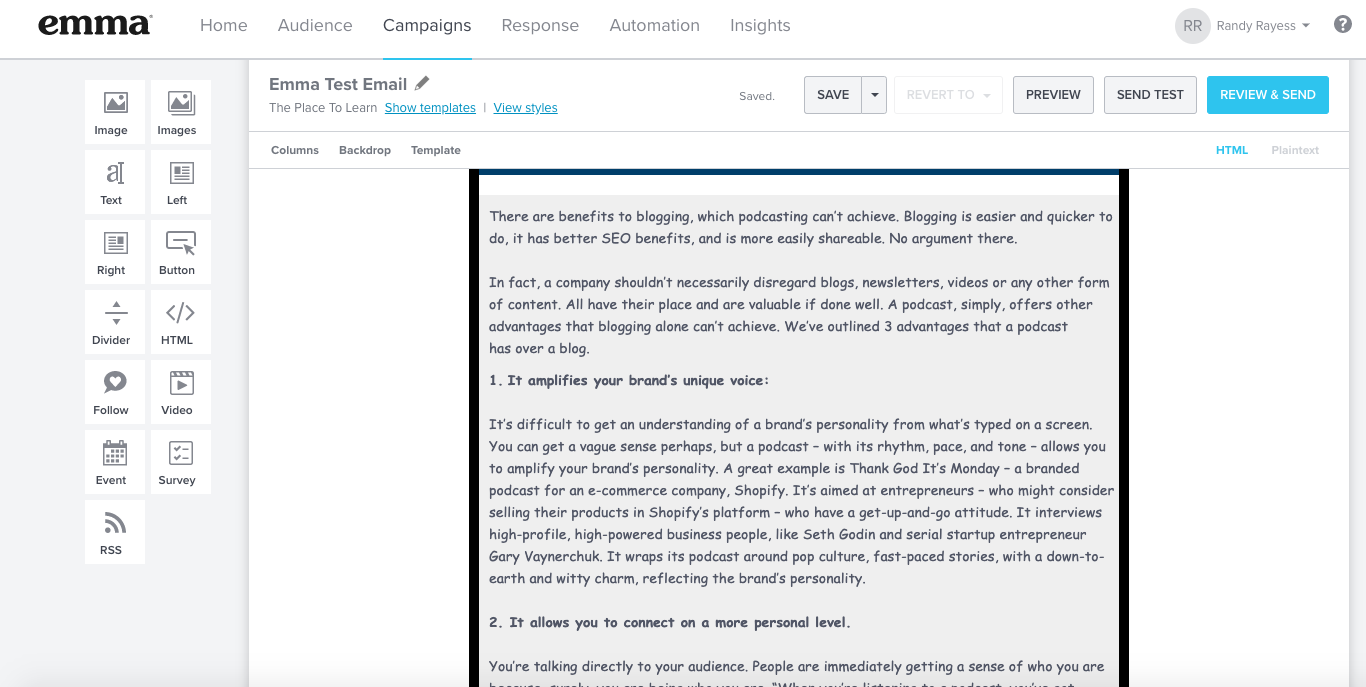 Email Builder dashboard