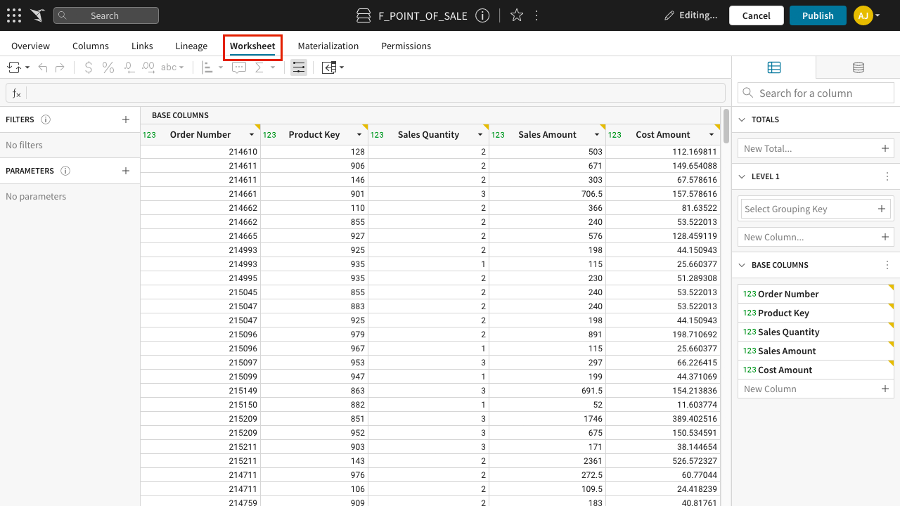 Select the Worksheet tab of the interface.