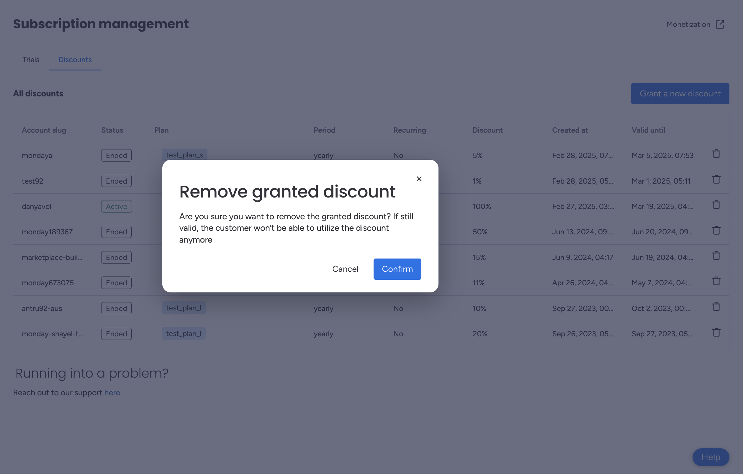 Delete a discount through the Developer Center