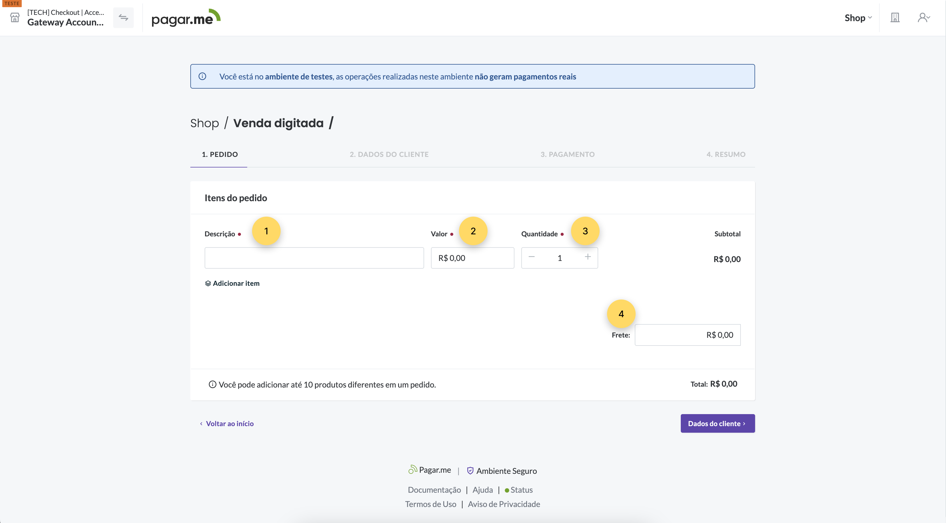 Cartão de crédito (venda digitada)