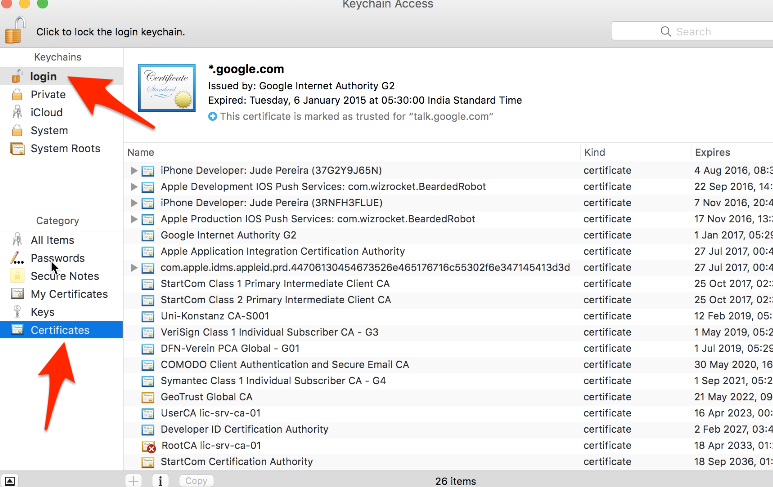 Add the Push Certificate to Keychains 773