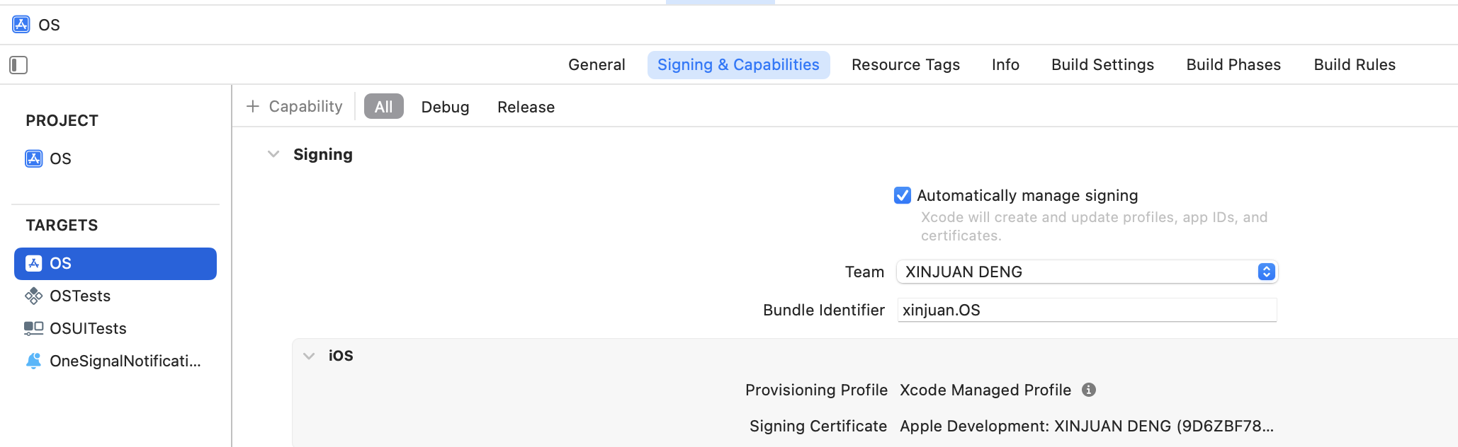 Automatically manage signing in Xcode