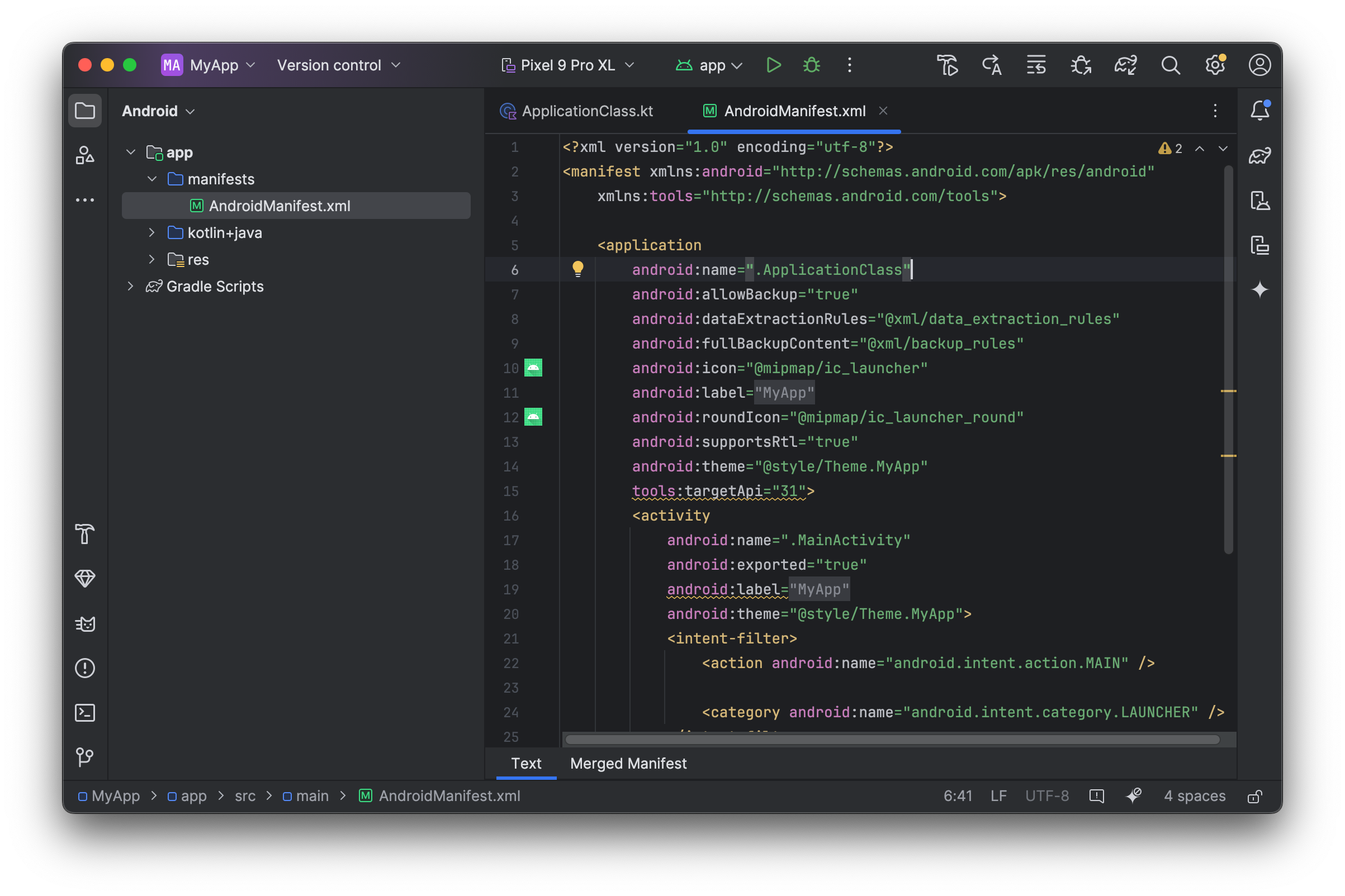 AndroidStudio_create_app_class_from_androidmanifest.png AndroidManifest.xml showing the create application class prompt