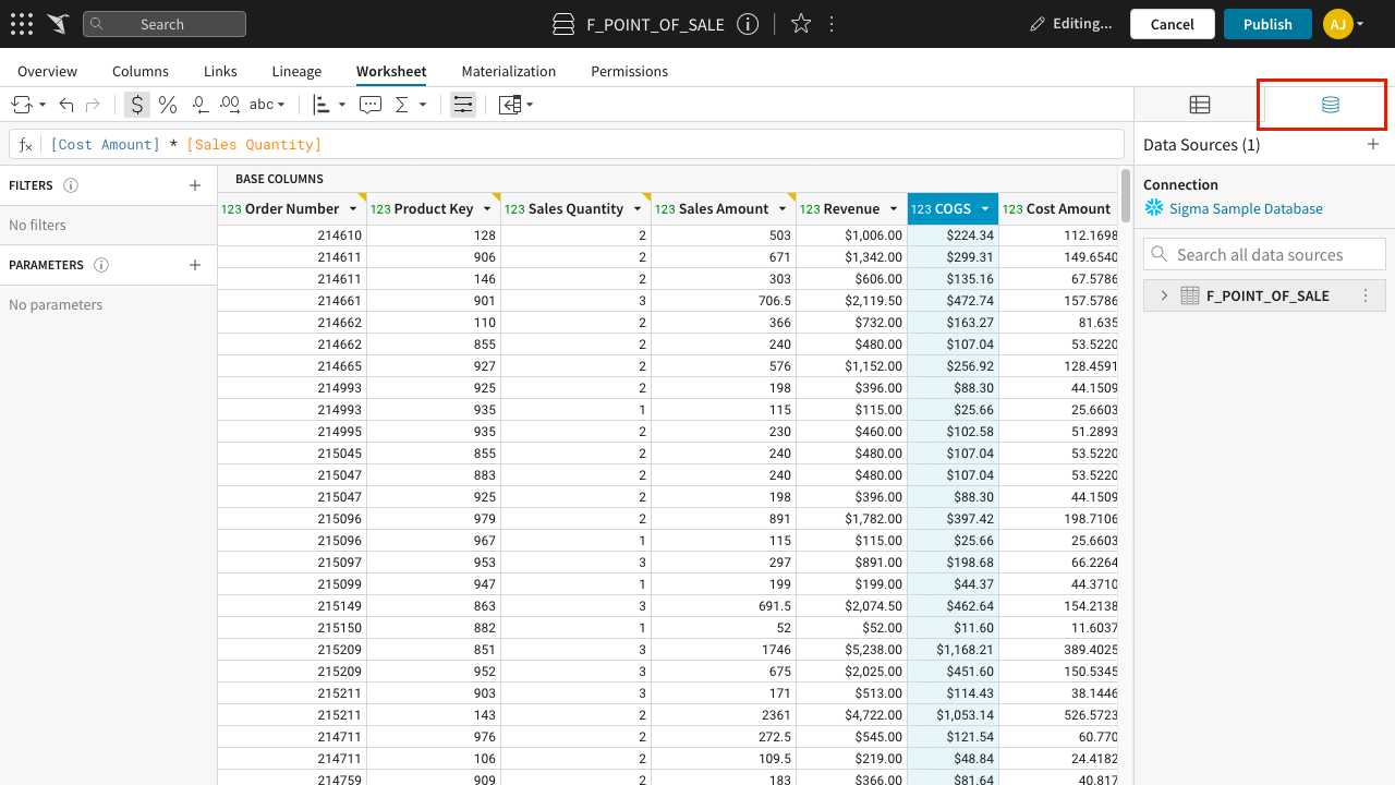 Open the databse interface by clicking the database icon.
