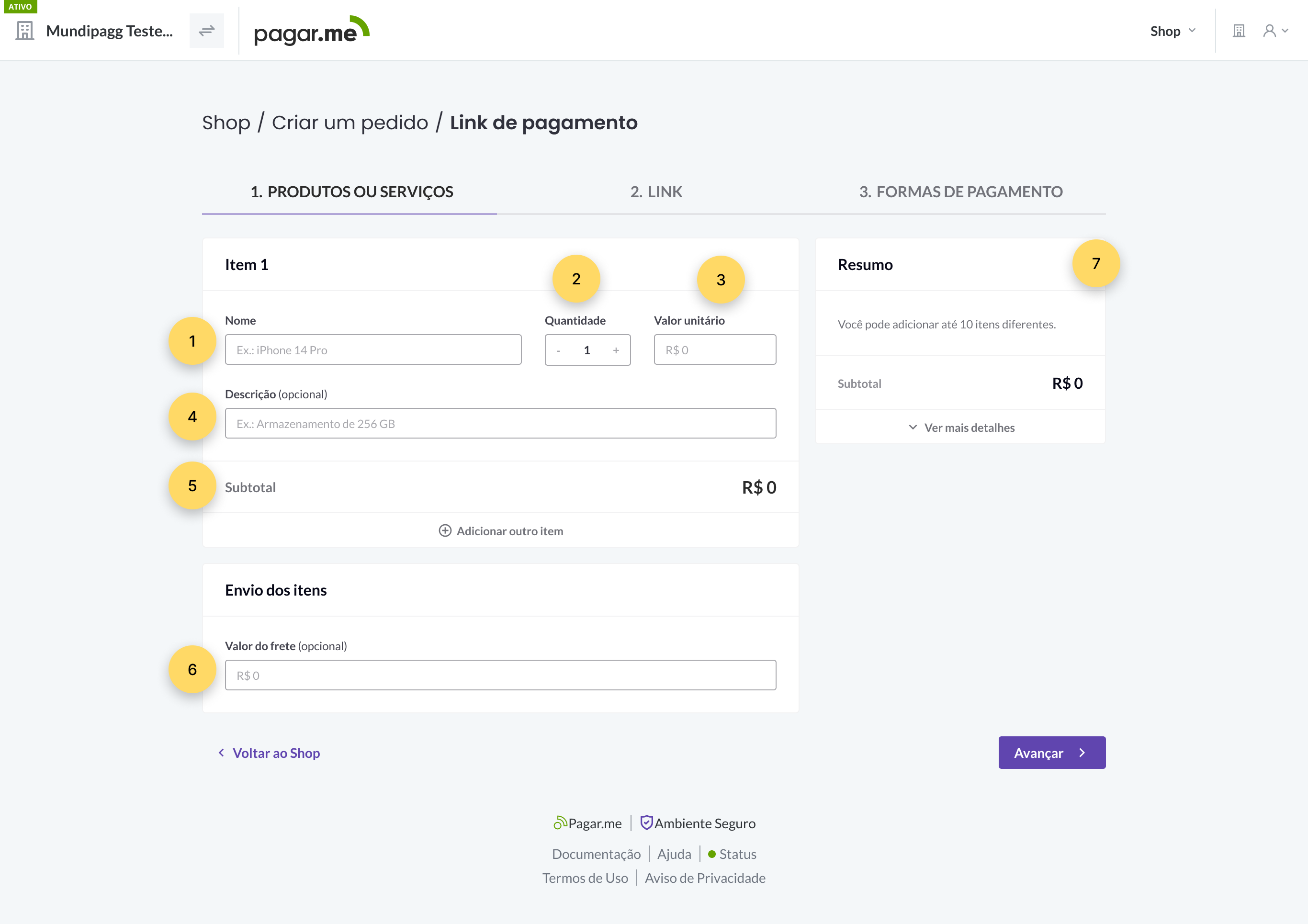 Etapa 1: Produtos ou serviços