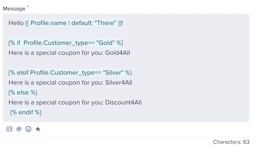 Personalized Message by Customer Type 1110