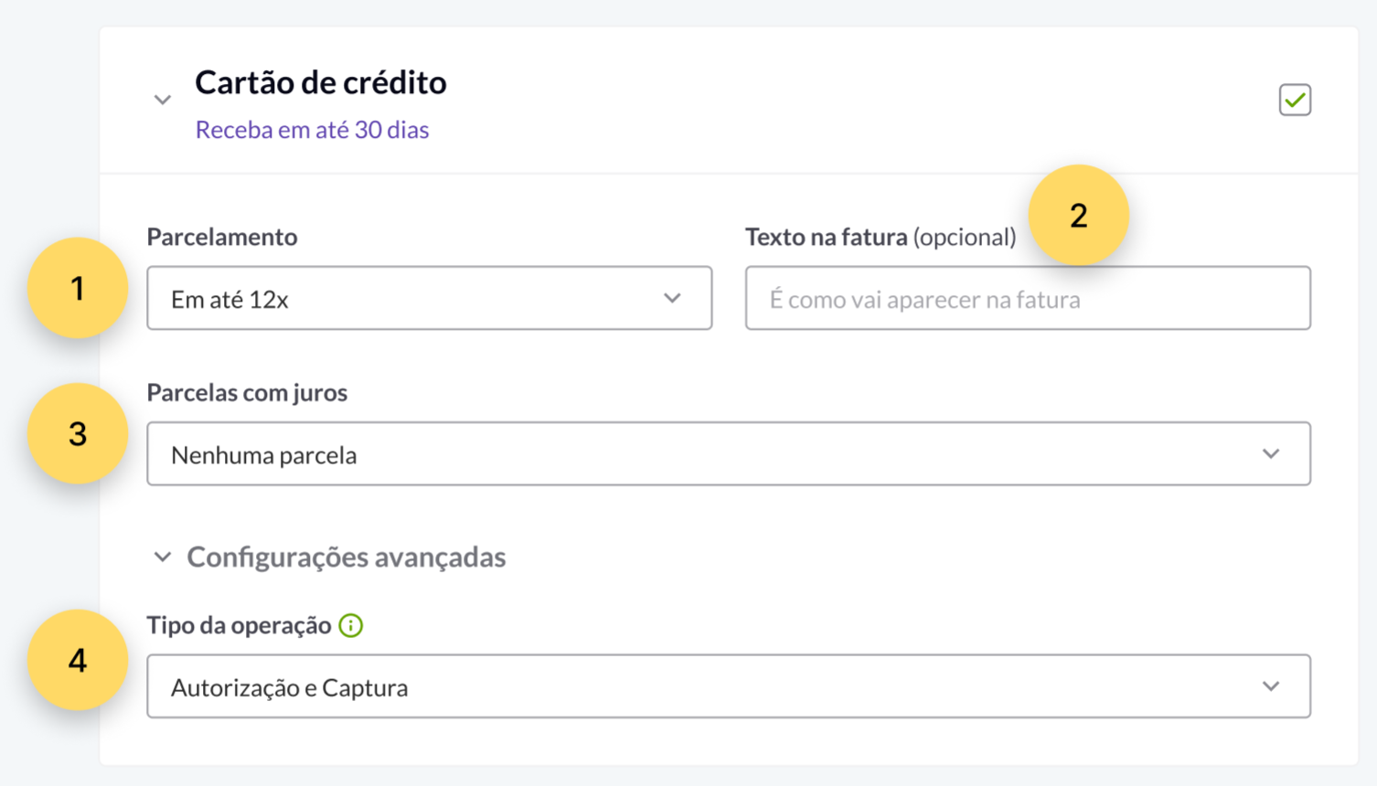 Forma de pagamento: cartão de crédito