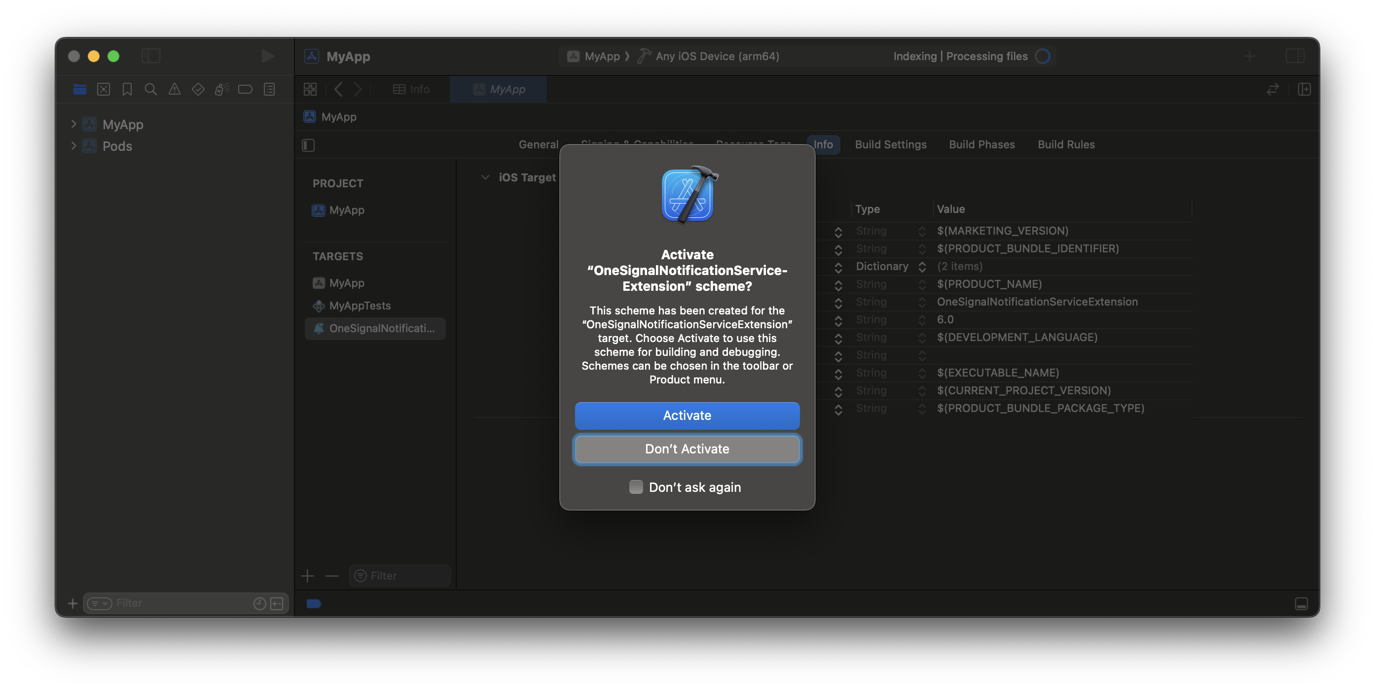 By canceling, you keep Xcode debugging your app instead of the extension you just created. If you activated by accident, you can switch back to debug your app target (middle-top next to the device selector).
