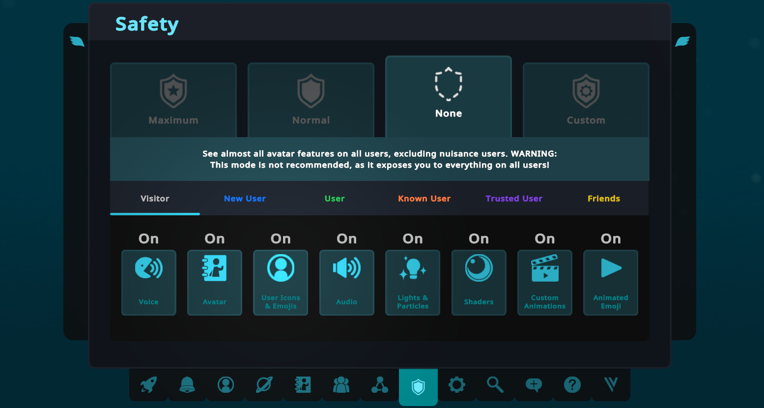 SafetyShield_Friends_Custom.png The VRChat safety menu
