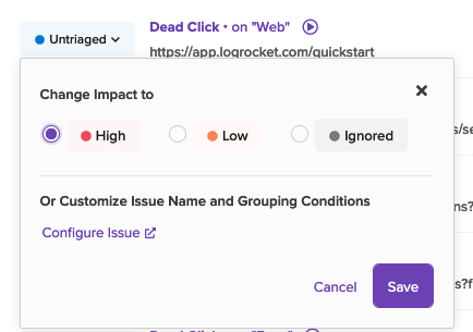 Issue triage popover