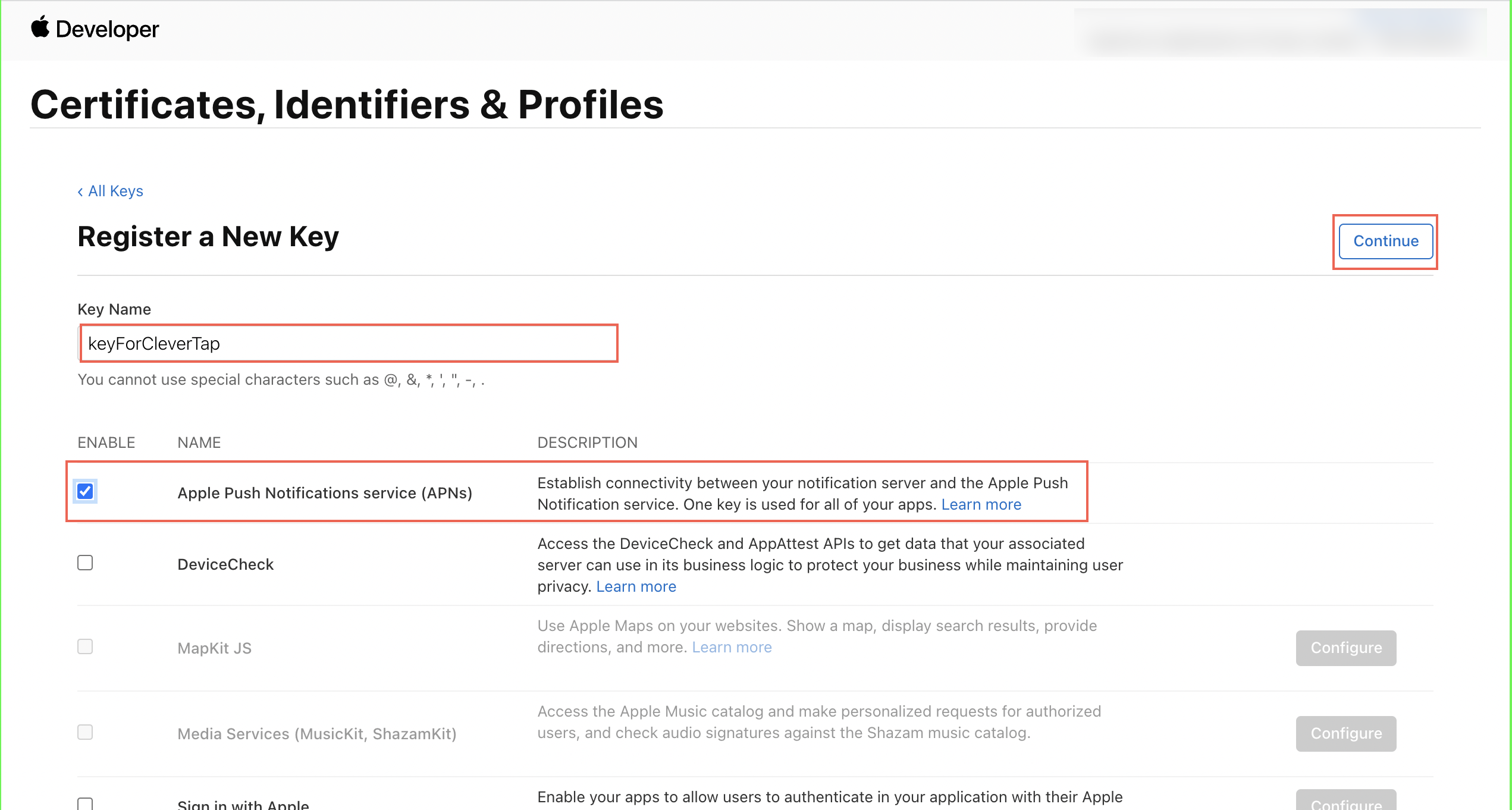 Register a New Key 2542