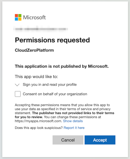 Azure Permission Dialog