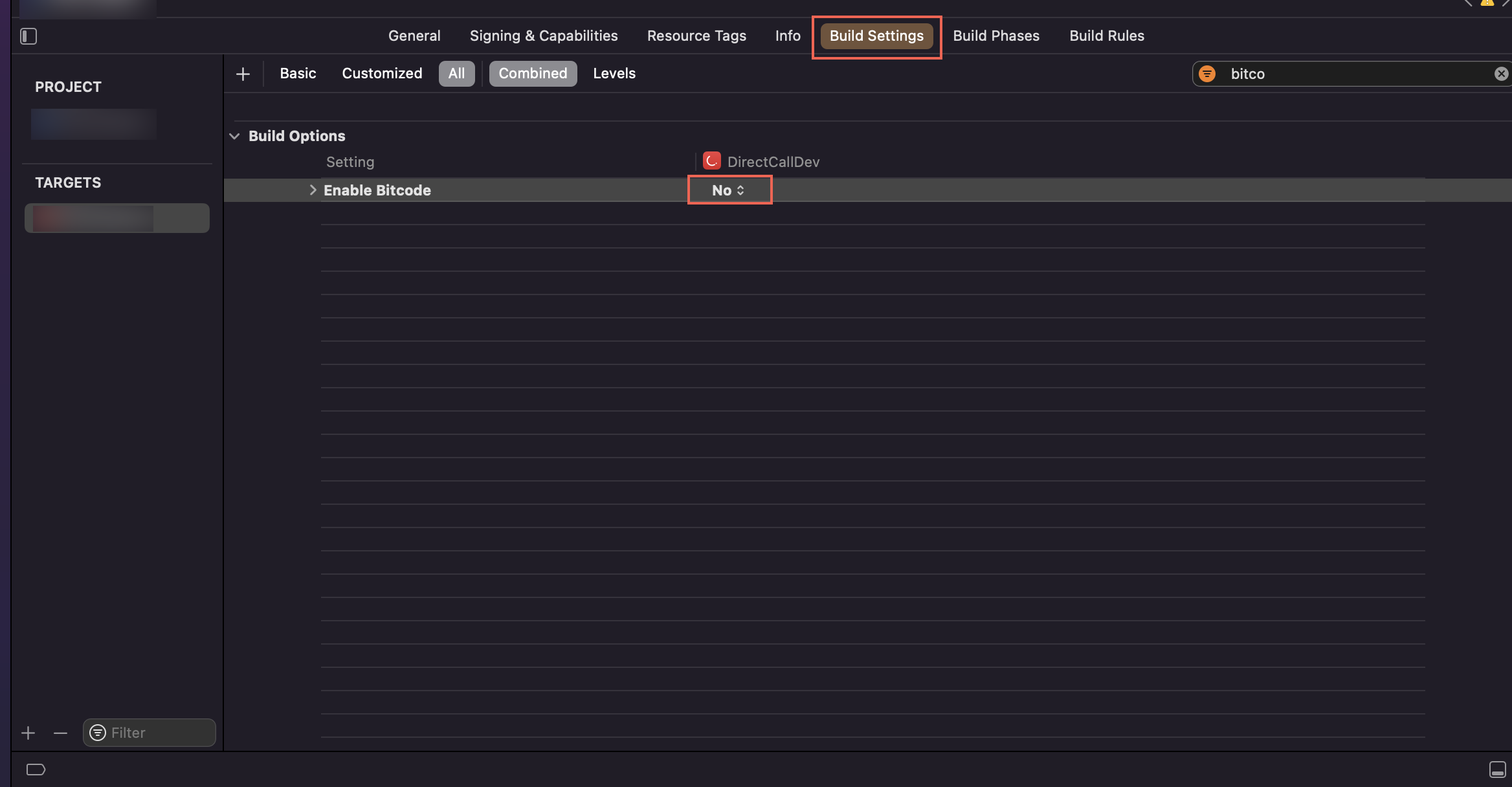Build Options in Build Settings Build Options in Build Settings