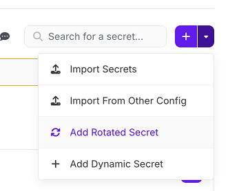 Screenshot of dropdown menu in Doppler showing option for add rotated secret