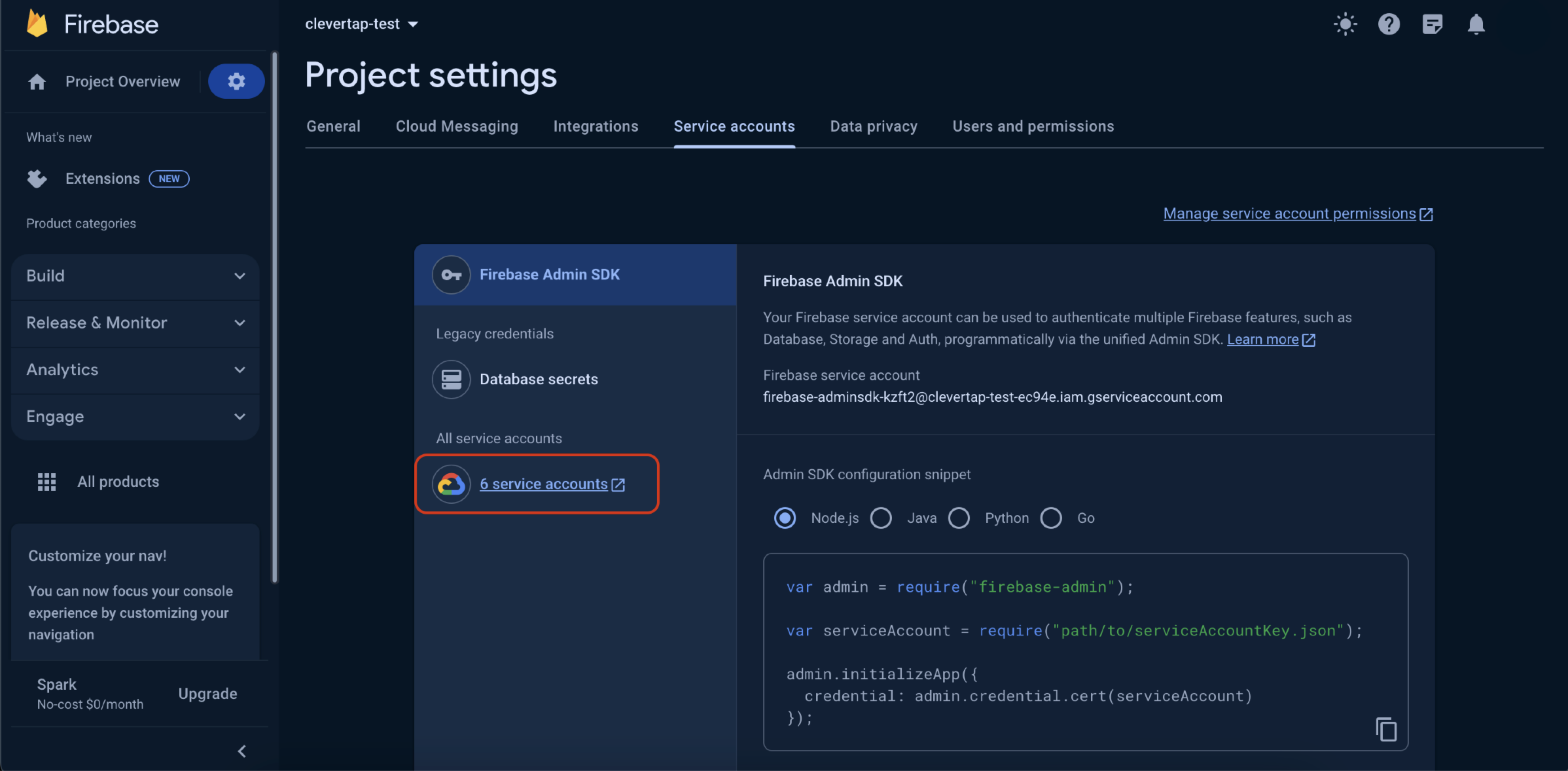 Click Service Accounts List