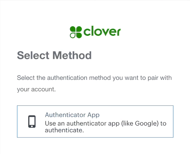 Multi-factor authentication: Select Method pop-up