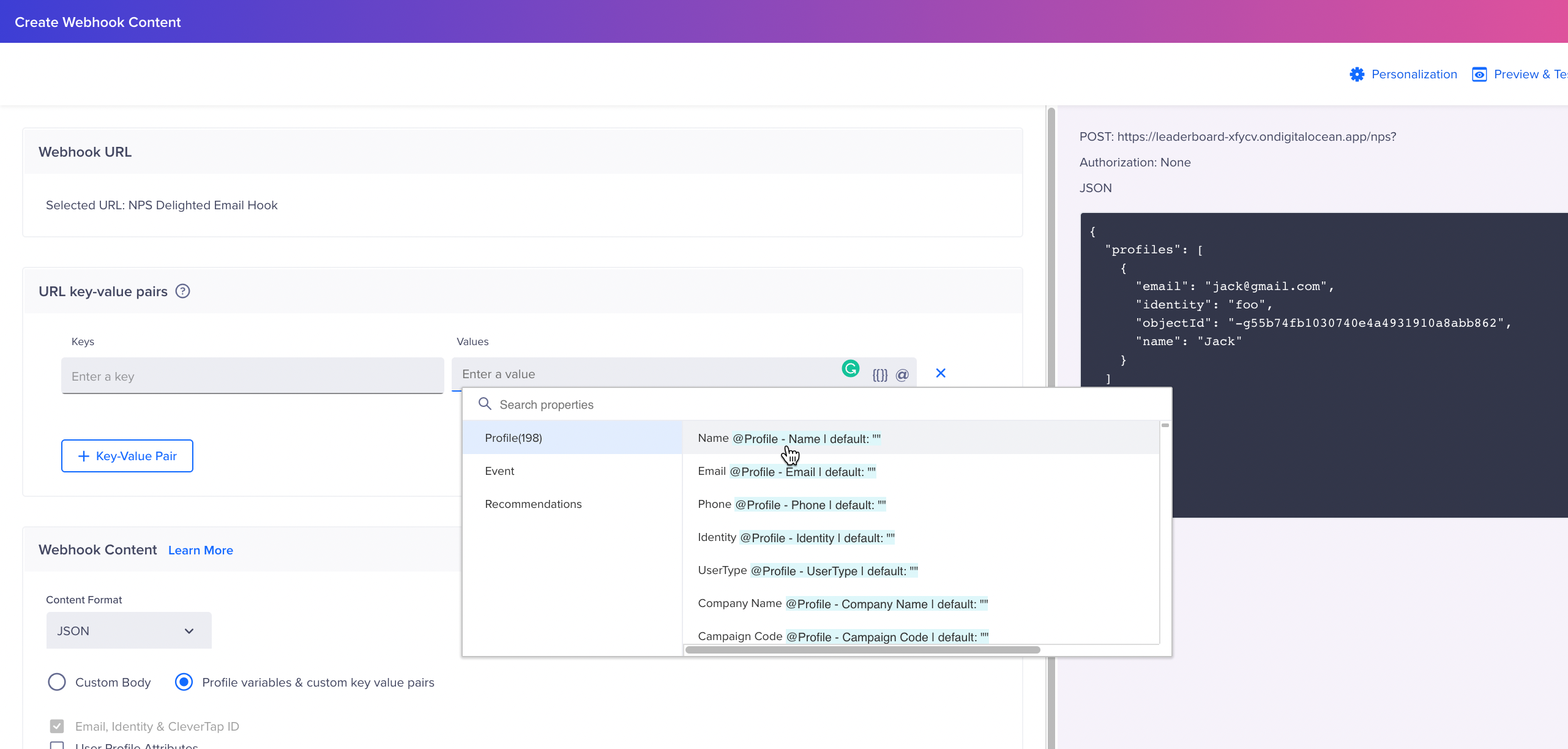 Personalize Webhooks 2562